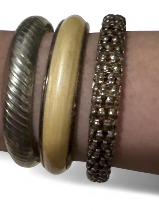 Vintage Jewelry - Vintage Gold and Brown Three-Piece Bracelet Set